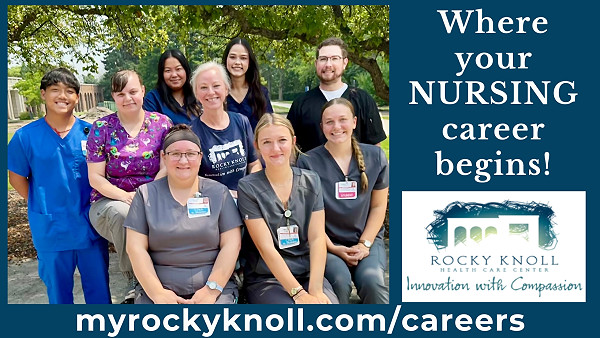 Two Rocky Knoll employees smile