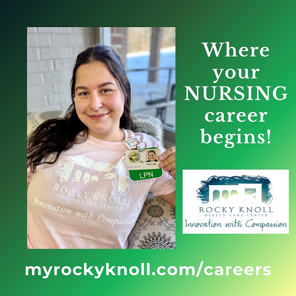 Two Rocky Knoll employees smile