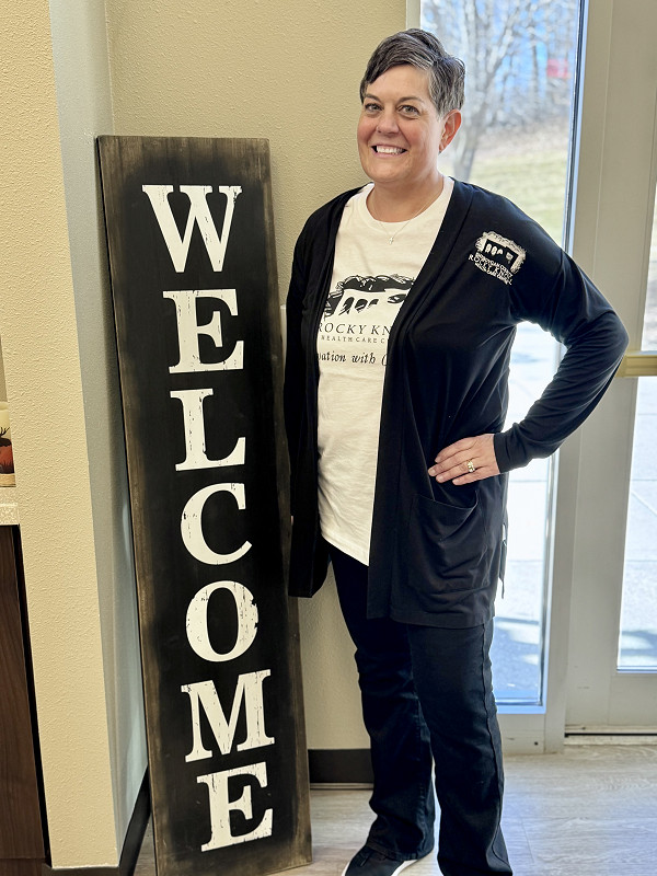 A parking lot view of Rocky Knoll